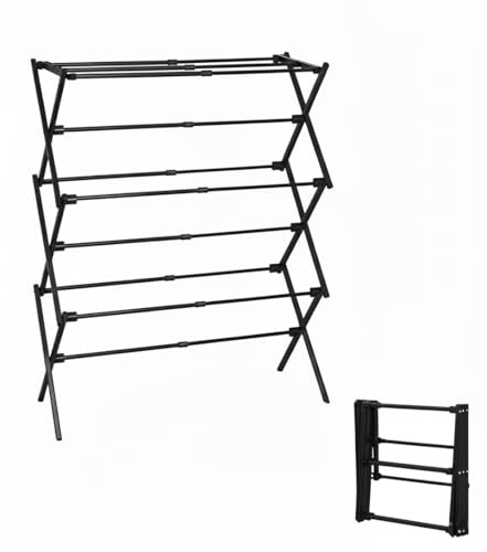 UNICCA 3-Tier Metal Folding Clothes Drying Rack, Laundry Drying Rack Clothing | Collapsible Dryer Racks for Laundry | Indoor & Outdoor,Black