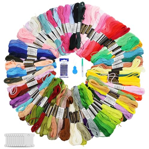 100 Farben Stickgarn Set,8m Perlgarn Baumwolle,Anchor Sticken,Embroidery Thread für Freundschaftsarmbänder, Armbänder knüpfen & Flechten,Makramee Anfänger