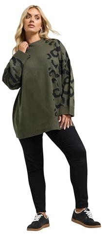 Yours Curve Green Leopard High Neck Jumper - Women's - Plus Size Curve