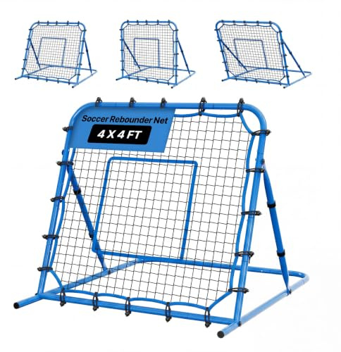 VEVOR Filet de Rebond de Football 119,5x113,5 cm, Rebondisseur Foot à Angle Réglable, Équipement d'Entraînement pour Contrôle et Passe Football Adolescents Adultes, Cadre en Fer Robuste et Filet en PE