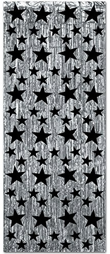 1-Ply FR Gleam 'N Curtain (silver w/prtd black stars) Party Accessory (1 count) (1/Pkg)