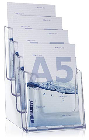 DIN A5 Tischprospektständer mit vier Etagen, Flyerständer, transparenter Flyerhalter und Prospekthalter, Prospektständer, Tisch-Prospektständer für A5 Flyer, Prospekte, optionale Wandmontage