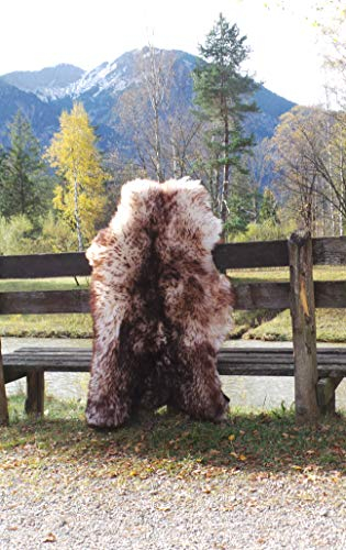 Felltrade Merino Schaffell Lammfell Fell echt groß 130-140 cm weiß-braun geflammt ökologische Gerbung