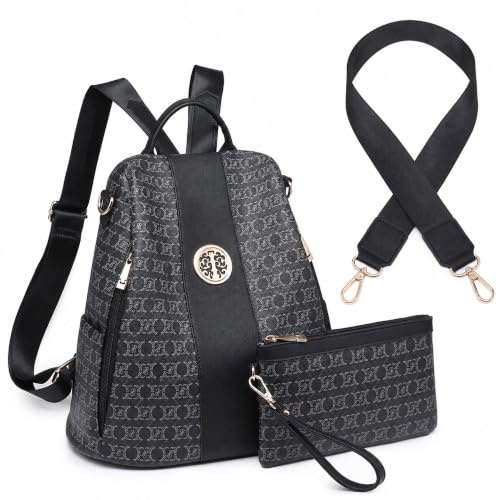 MKP Zaino da donna alla moda multi tasche firma antifurto zaino da viaggio scuola borsa a tracolla borsa da polso, 0-nero