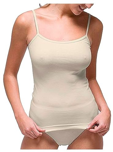 RAPIFE - 2205 Camiseta Mujer Tirante Fino Algodón Lycra Sin Costuras.