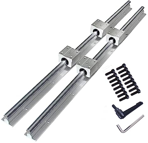 GooEquip 2 Stück Linearschiene SBR12 1000mm Linearlager-Gleitset mit 2 Linearführungswellen und 4 SBR12UU Lagerblöcken, Führungsschienenset für Drehmaschinen(SBR12-1000mm)