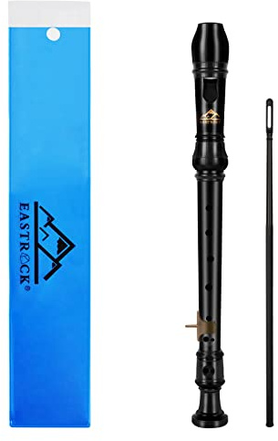 EastRock Soprano Recorder for Beginners Kids, German Style ABS Recorder, C Key with Cleaning Rod, Fingering Chart, Packing Bag, Thumb Rest (Black)