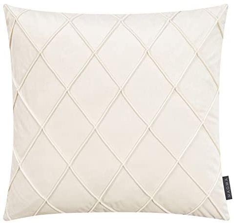 2er Set Nobless Kissenhüllen Magma ca. 40x40 cm oder 50x50 cm samtig weich kuschelig einfarbig Rautenmuster Doppelpack (50x50, Elfenbein_081)