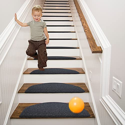 Qingbei Rina Alfombra antideslizante para escaleras con cinta deslizante, 15 paquetes, 22 cmx65 cm, protector de alfombra para escaleras de madera, resistente a la seguridad (gris negro)