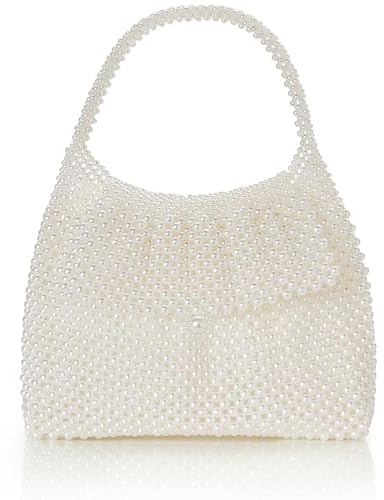 BABEYOND Women Pearl Clutch Purse - Bucket Beaded Bridal Evening Bag Formal Reticulated Bag with Inner Bag for Party Wedding