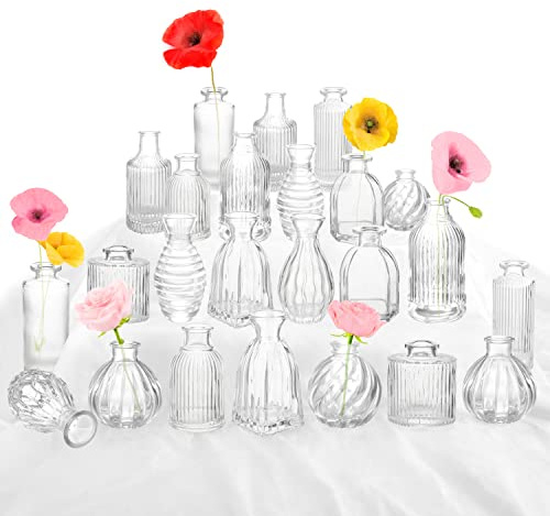 Bud Vases in Bulk 24, Small Glass Vase for Table Centerpieces