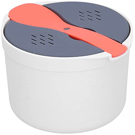 AUNMAS Microwave Oven Rice Cooker, 2L Capacity 2 Layer Rice Steamer High Temperature Resistant Household Steam Pot Includes Rice Scoop, Strainer, Lid