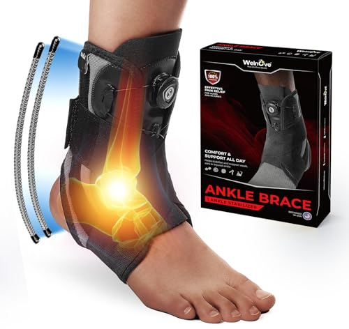 Welnove Knöchelbandage: Maximale Metallschiene für Männer und Frauen, Prävention von verstauchten Knöcheln mit Metallfedern, Stabilisierung für Laufen, Basketball, Volleyball (1 Stück, L)