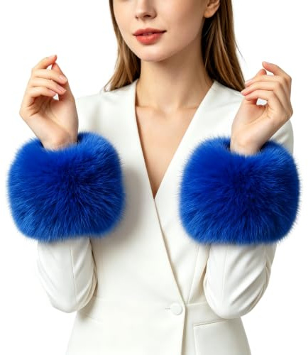 Lina & Lily Women's Winter Wrist Cuffs Warmers Faux Fur Fluffy (Royal Blue)