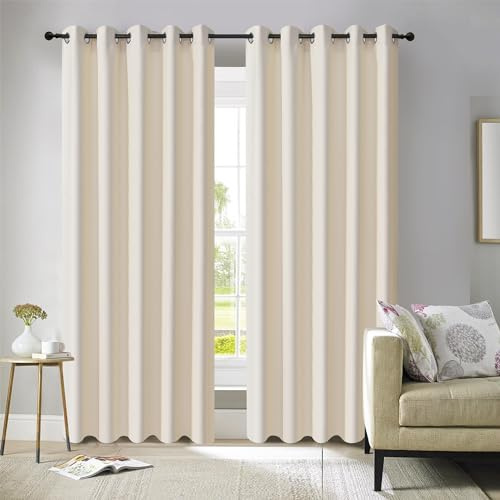 ROOEE Insulated Heavy Thick Thermal Blackout Curtains Eyelet Ring Top Pair – Ideal for Living Room, Bedroom, Guest Room and Kids Bedroom (Cream, 66 Wide x 90 Drop)
