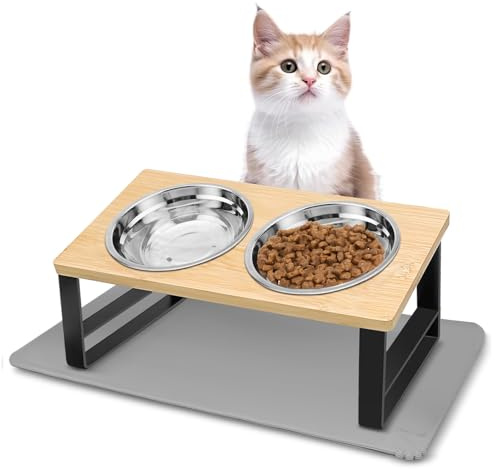 Otauoaea Comedero Gato Elevado, Comedero Perro, Comederos para Gatos Inclinado 15° Acero Inoxidable con Antideslizante Alfombrilla, Cuenco Gato Antivómitos, Comederos y Bebederos para Gatos y Perros
