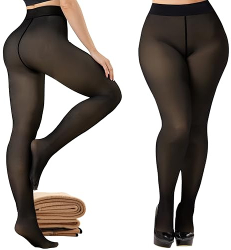 YOGINGO fleecetights falska genomskinliga varma strumpbyxor leggings, Genomskinlig, S