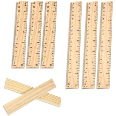 QOWUXHZ 6-teiliges Holzlineal-Set, 15 cm und 20 cm, Holzlineal, Kleines Lineal, Grundschule, Nähen, Skala, Für Schule, Handwerk