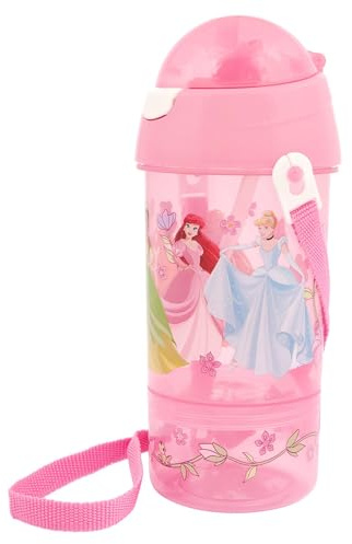 Disney Princess Snack & Sip Water Bottle & Snack Pot – Reusable Kids 400ml PP Canteen with Straw – Official Merchandise by Polar Gear – BPA Free - School Nursery Sports Picnic
