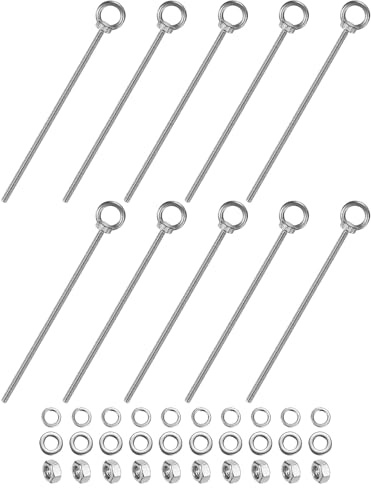M METERXITY 10-Set Anelli Filettati M6x200mm in Acciaio Inossidabile con Spalla per Sollevamento con Dadi Rondelle Filettatura Maschio Anelli Filettati con Spalla Lunghezza 7.87 Pollici