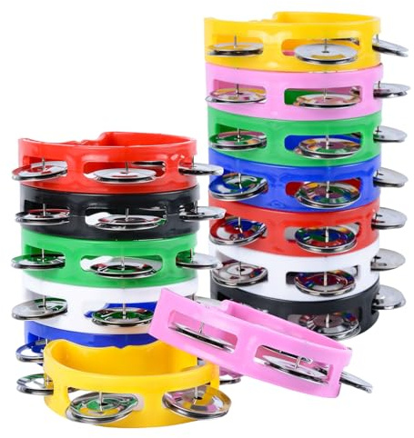 Half Moon Tambourine 14 Piece Set with Bells Plastic Handheld Tambourine for Kids and Adults Durable Percussion Instruments Small Lightweight