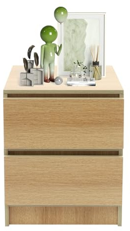 Mesita de noche moderna con 2 cajones, mesa auxiliar sencilla, para sofá, cajón, fácil de montar y limpiar, para dormitorio/salón, 30 kg de capacidad de carga (32 x 30 x 41 cm) (color madera de roble)
