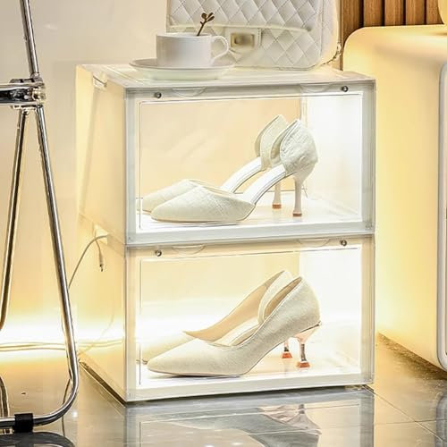 PA-DABAOO Boîtes À Chaussures LED, Vitrines À Chaussures À Commande Vocale, Boîte De Rangement Empilable En Plastique Transparent, Organiseur De Chaussures Pour Baskets, Caisse De Collecte,2pc