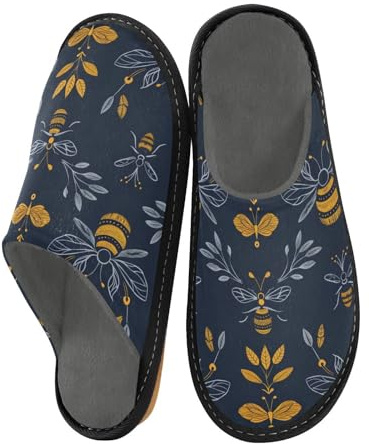 miaozhen Pantoufles pour femme bleu marine ludique Busy Bee Chaussons d'intérieur en mousse à mémoire de forme pour femme Chaussons d'intérieur pour femme Chaussons de lit pour femme