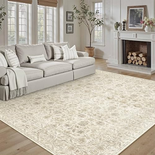 PureCozy Vintage Beige Tappeto Salotto 200x300cm Antiscivolo Lavabile Tappeti Sala Soggiorno Cameretta Camera da Letto Ufficio Grande Carpet Pelo Corto Morbido Rug