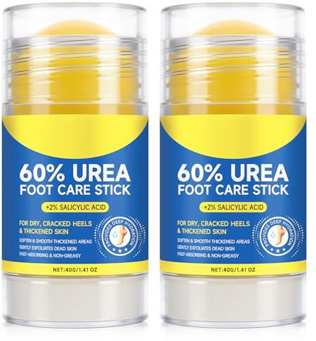 60% Urea Foot Cream Stick with 2% Salicylic Acid, Cracked Heel Repair Cream for Very Dry Feet, Fast Absorbing Foot Moisturiser for Hands, Elbows & Knees-80g