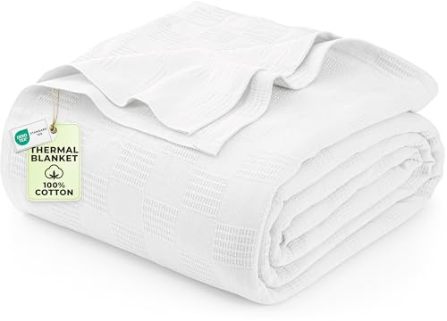 Utopia Bedding 100% Cotton Thermal Blanket White King Size Soft, Lightweight, Breathable, Cozy Spring and Summer Blankets for Bed, Home Room Decor Gifts for Women and Men (90x108 Inches)