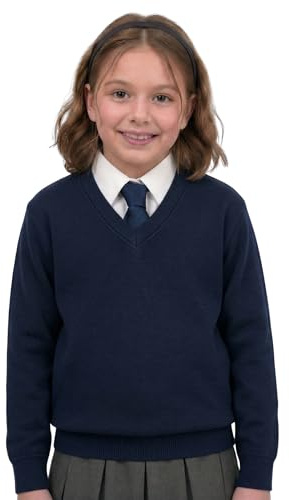 GW CLASSY OUTFIT Girls Boys Kids Jumper Button Fleece Cardigans Long Sleeve Sweatshirts Pull Over Jumpers Round/V- Neck School Uniform (9-10 Years, V-Navy Blue)
