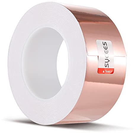 SYCEES Nastro in Rame 50MM*30M,Nastro Adesivo Ramato Repellente AntiLumache,Nastro Rame Conduttivo per Schermatura EMI EMC IEM,Circuiti di Carta,Riparazioni Elettriche,Messa a Terra