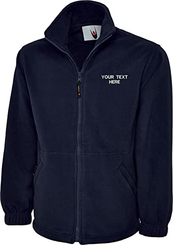 Personalised Embroidered Your Text UC640 Fleece Jacket, Classic Full Zip Micro Fleece Jacket XS to 4XL (L, Navy)