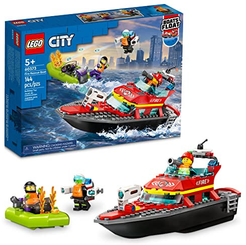 LEGO City Fire Rescue Boat Building Set - Floatable Boat Toy for Boys & Girls, Ages 5+ - Kids Pretend Play Toy for Preschool - Gift for Birthdays - 60373