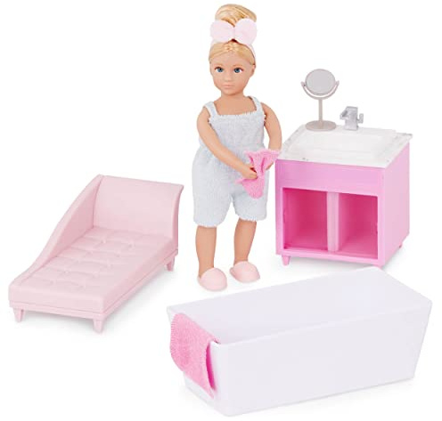 Lori - Ensemble de Baignoire d'Adelina - Meubles de Salle de Bain pour poupées et Jouets - Poupée de 15 cm et Accessoires pour Maison de poupée - 3 Ans et +