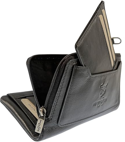 MATADOR |Puebla| Leder Portemonnaie Damen Schwarz Mittelgroß mit edler Geschenk Box | Leder Geldbörse Damen Schwarz Mittelgroß im Hochformat | RFID Geldbörse Herren Geldbeutel Mittelgroß