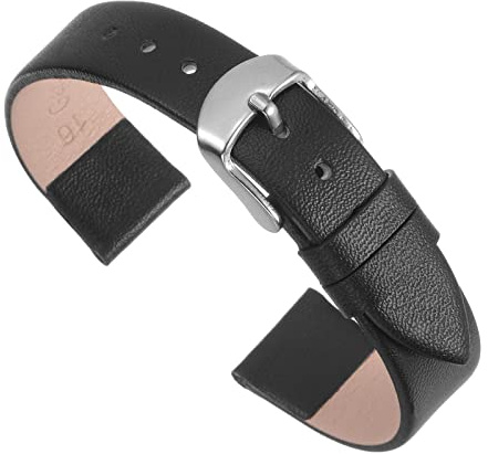 uxcell Black Genuine Leather Band 18mm Width, Flat Thin Elegant Leather Watch Strap for Women