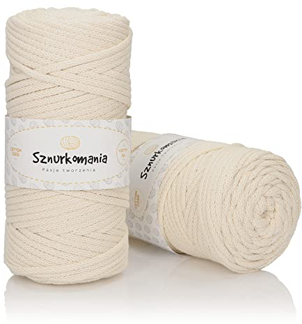 Cordoncino di Cotone 5 mm 100 m, 46 Colori, Bianco - Filato Macramè Intrecciato Con Nucleo - Corda per Macramè
