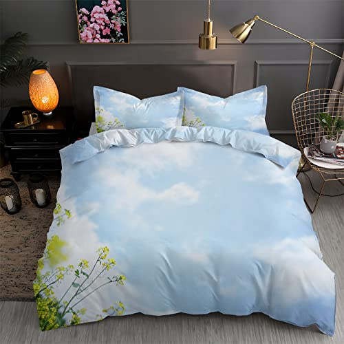 Housse de Couette 220x240 Ciel Bleu Parure de Lit 220x240 Adulte Colza 2 Personnes ImpriméEs Housses de Couettes Microfibre Douceur avec 2 Taies d'oreiller, avec Fermeture ZippéE