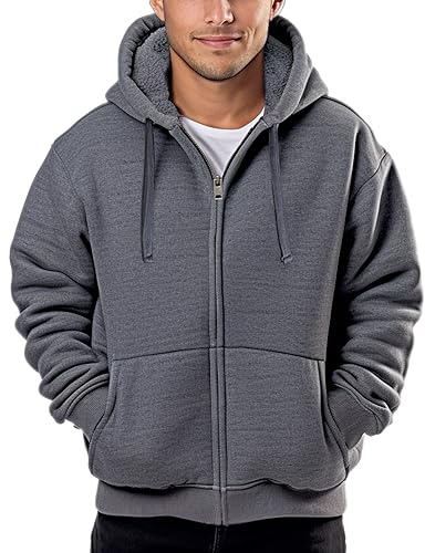 Butygity Sherpa Fleece Lined Hoodies for Men Heavyweight Full Zip Up Sweatshirt Thick Jackets Winter Warm Coats Dark Grey XX-Large