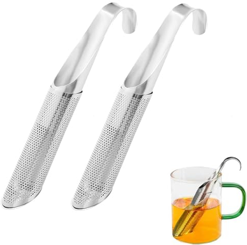 BOBOZHONG Stainless Steel Tea Filter,2 piecesTea Steeper Strainer Grade Stainless Steel Tea Strainer Filter fine mesh tea stick,tea strainer with handle,filter stick for loose tea leaves