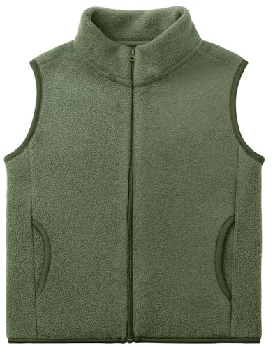ANIMQUE Bambino Bambini Pile Polare Gilet Adulti Giacca Senza Maniche Colletto in Piedi Antivento Cerniera Caldo Cappotto Solido Genitore-Bambino Leggero Capispalla Tops, Verde Oliva 130