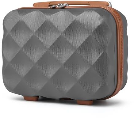 British Traveller Kosmetikkoffer Hartschale für Damen, Tragbarer Beauty Case als Handgepäck mit Griff und Spannengurt, Aufbewahrungskoffer für Makeup und Reise 31x25x17 cm, Grau