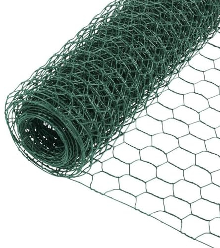 Maschendrahtzaun Sechseckgeflecht Hühnerdraht Kaninchendraht Hasengitter Feinmaschig PVC-Beschichtet Grün mit Handschuhen und 50 Kabelbindern für Tierzäune, Handwerksartikel und Gemüsegarten
