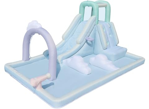 Bounceland Splash N’ Dash Dream Water Slide, 14.4ft L x 9.1ft W x 6.8ft H inflated Size, Outdoor Fun w/Long Slide, Giant Splash Pool, Water Spray, Climbing Wall, Active Play for Kids