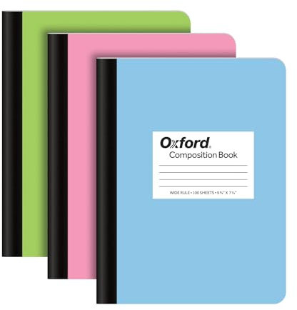 Oxford Composition Notebooks, 3 Pack, Cover Colors Vary, Wide Ruled Paper, 9-3/4 x 7-1/2 Inch School Journals, Assorted Pastel Covers, 100 Sheets per Book (1002519)