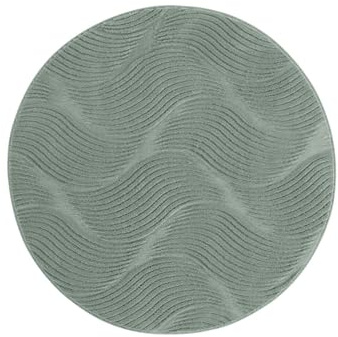 Taracarpet Kurzflor Boho Skandi Polyester Teppich in 3D Optik waschbar, pflegeleicht und robust ideal fürs Wohnzimmer, Schlafzimmer und Kinderzimmer auch als Badematte Grün Düne 080 cm rund