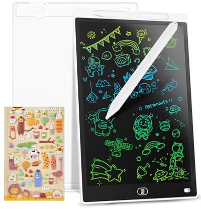 Genialba Tavoletta Grafica LCD Scrittura Colorato 12 Pollici, Lavagna da Disegno Cancellabile Portatile, Regalo Bambini, Tavoletta Grafica per Giochi Bambini 2 3 4 5 6 7 Anni Ragazze (Bianco)