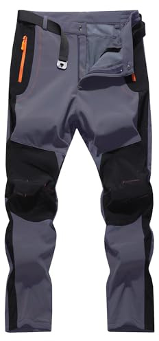 FFEATIANDY Men's Hiking Snow Ski Pants Softshell Fleece Lined Winter Water Repellent Outdoor Fishing Cargo Pants Dark Grey L